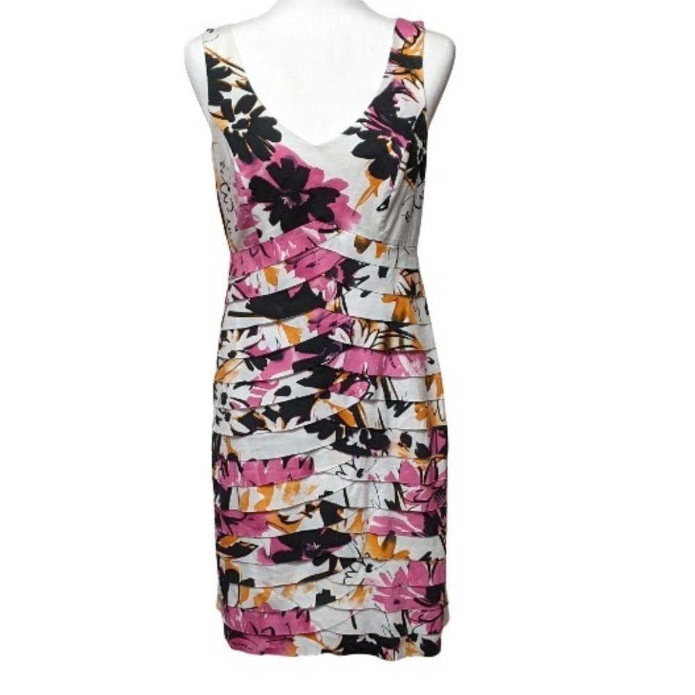 JS Collection Womens Tiered Ruffle Pleated Dress V-Neck Sleeveless Floral Size 6